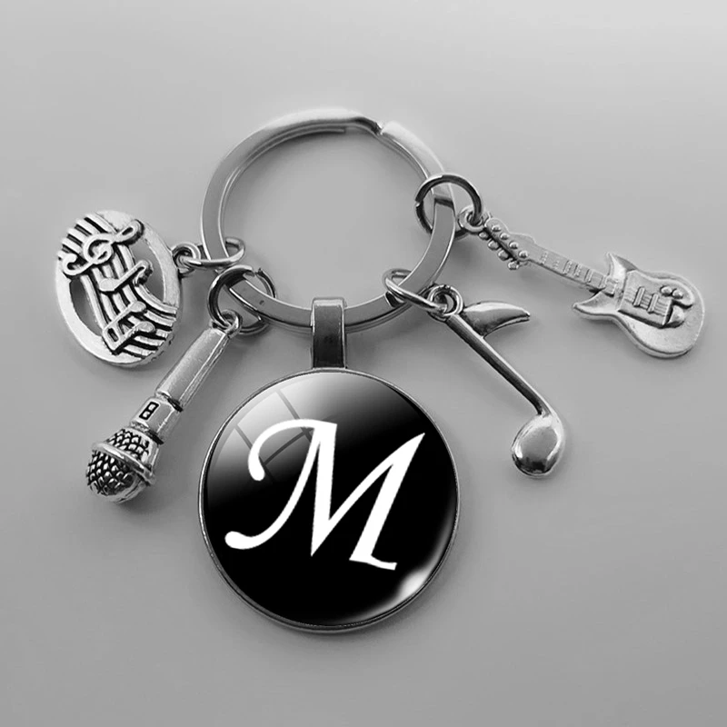 Music teacher A-Z letter glass keychain pianist gift music microphone handmade guitar jewelry becomes your favorite souvenir