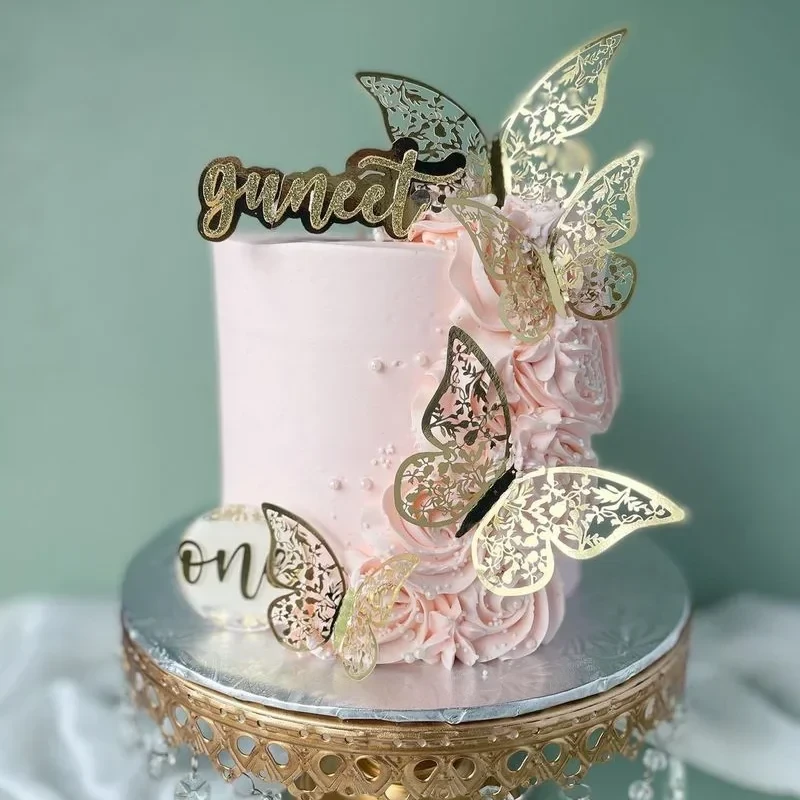 12Pcs Metal Texture Gold Artificial Butterfly Cake Topper Cake Decoration Simulation Butterflies Wedding Crafts Party Decoration