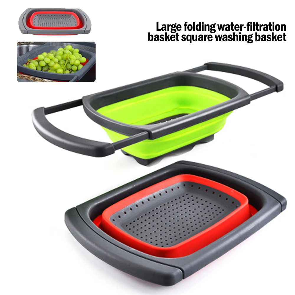 Foldable Drain Basket Colander Large Fruit Vegetable Washing Basket Strainer Silicone Colander Collapsible Drainer Kitchen Tool