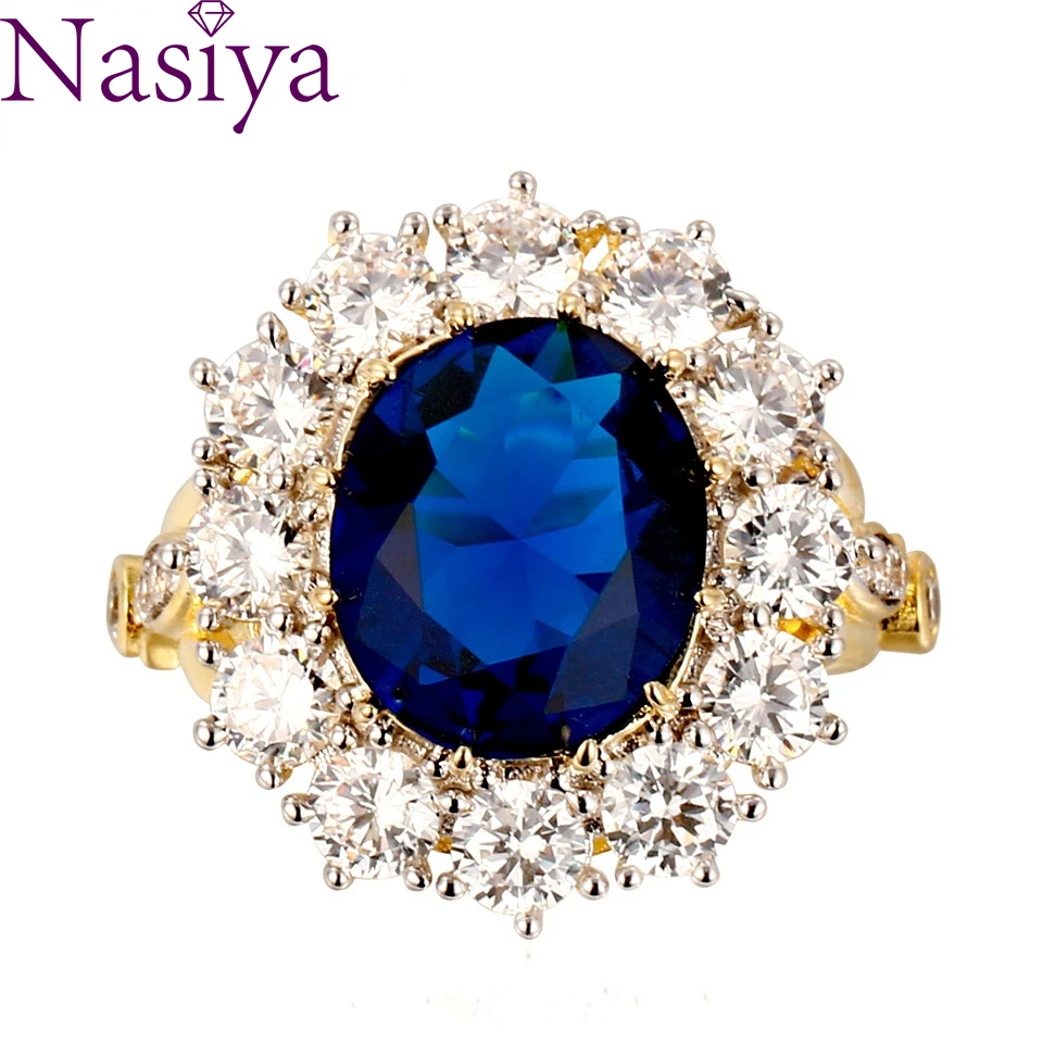 Nasiya New Design Romantic Luxury Ring Golden Color With 13x18MM Big Oval Sapphire Gemstones Fashion Fine Jewelry Wholesale