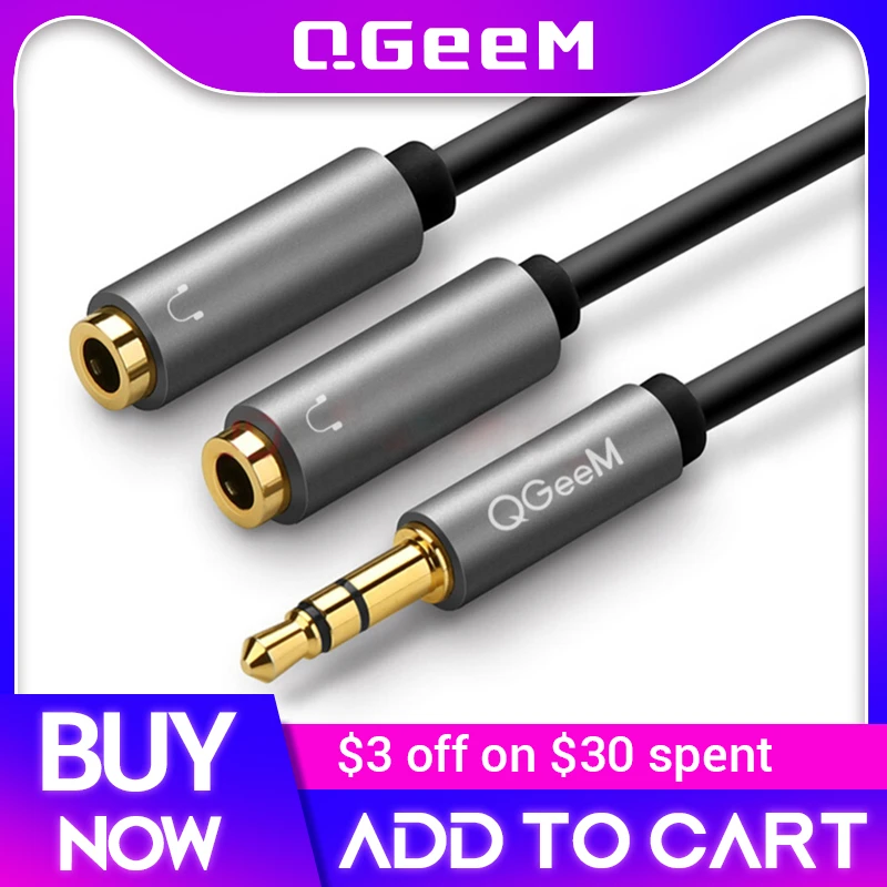 QGEEM Headphone Splitter Audio Cable 3.5mm Male to 2 Female Jack 3.5mm Splitter Adapter Aux Cable for iPhone Samsung MP3 Playe