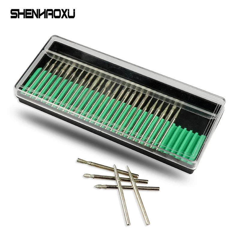 30Pcs Dremel Power Tools Accessories 2.35mm/3mm Drill Bits Diamond Burs Grinding Wheel Abrasive Shank Wood Stone Engraving