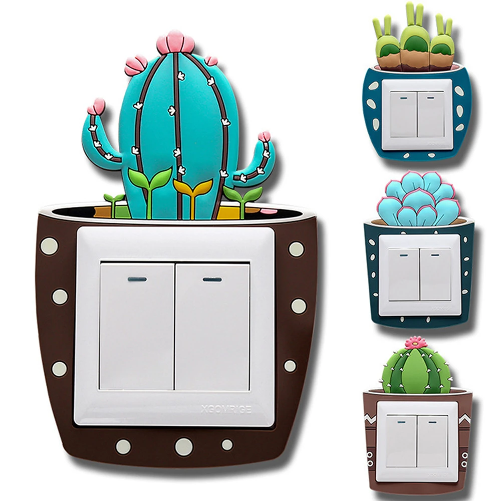 Cartoon Cactus Luminous Switch Cover Glow In The Dark Socket Wall Sticker Switch Luminous Decorative Sticker