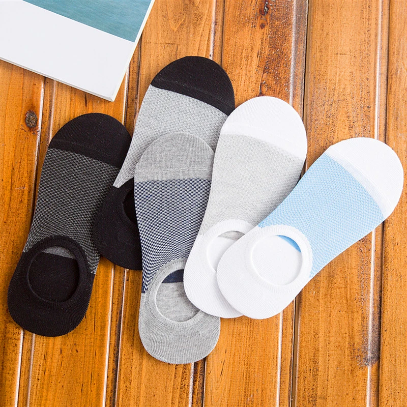 5Pairs Fashion Bamboo Fibre Non-slip Silicone Invisible Compression Socks Male Ankle Sock Breathable Men Meias Cotton Boat Socks