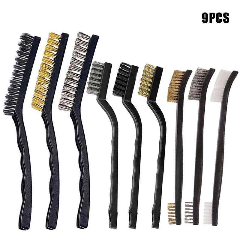 3 /6 /9 Pcs Stainless Steel Small Cleaning Brush Set Brass Nylon Metal Brush Used To Remove Equipment Welding Slag Rust and Dust