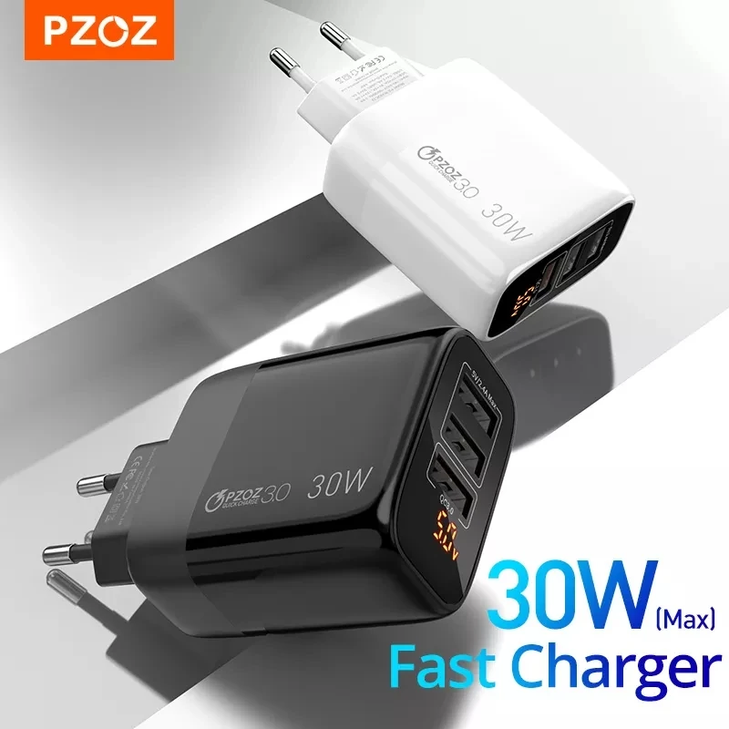 PZOZ USB Charger 30W Fast Charging PD 18W Quick Charge LED Display For iphone 12 pro max 11 8 Samsung xiaomi redmi usb c charger