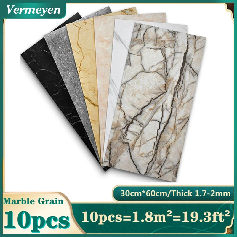 10pcs Marble Grain 3D Wall Sticker Floor Sticker 30x60 cm PVC Self-Adhesive Waterproof Decorative Stickers for Home DIY House
