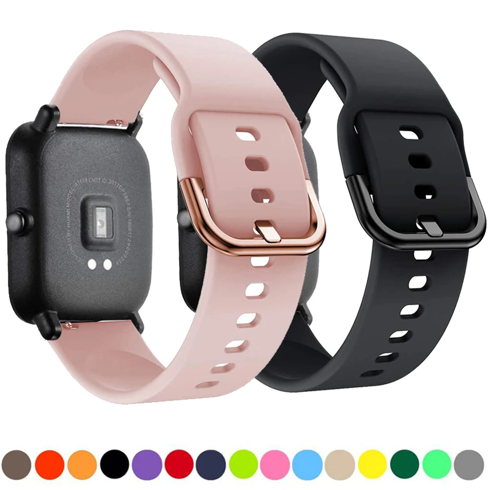 20mm 22mm Watch band For Amazfit GTS/2/2e/GTS2 Mini/GTR 42mm/47mm/GTR2/2e/stratos 2/3 Silicone Sport Bracelet Amazfit bip strap