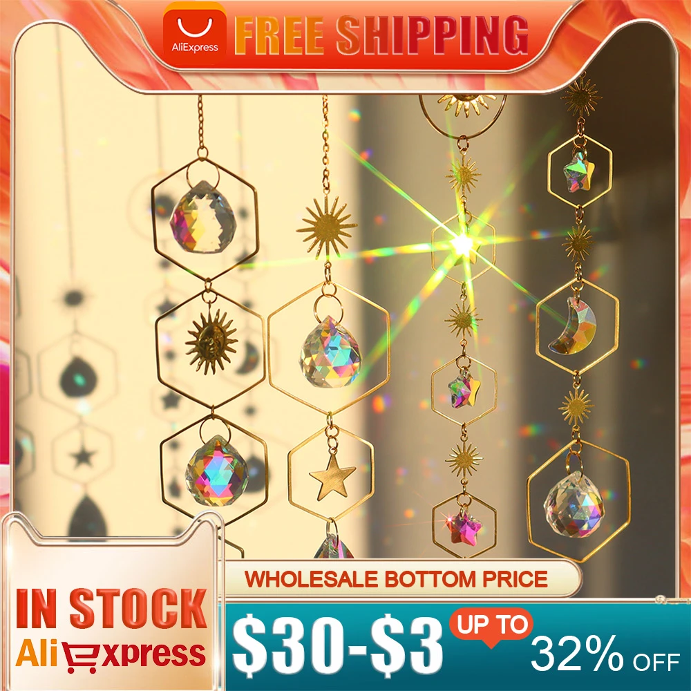 Crystal Wind Chime Hexagon Diamond Prisms Sun Catchers Pendant Dream catcher Hanging Drop for Outdoor Indoor Garden Windchimes