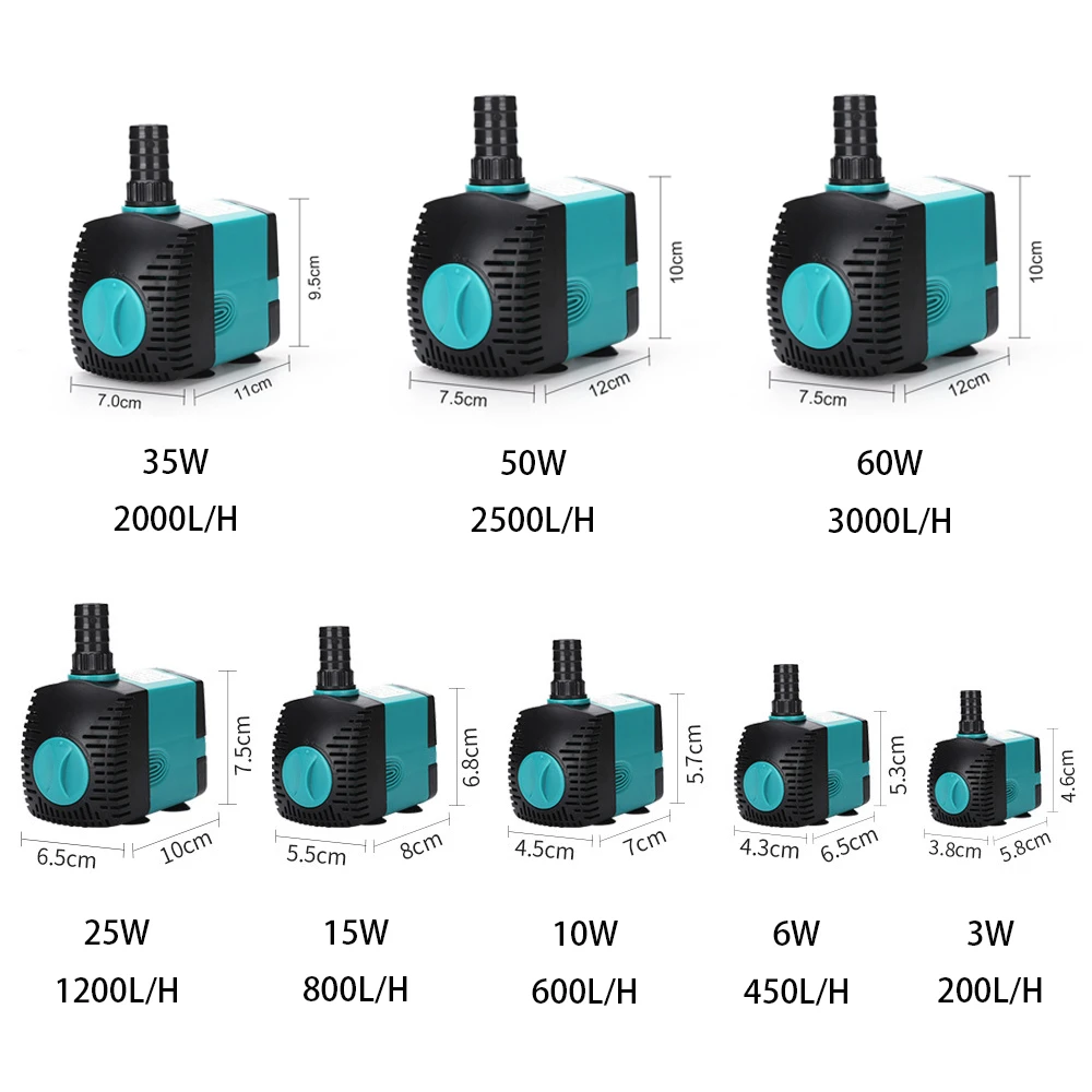 Ultra-Quiet 3/6/10/15/25/35/50/60W Submersible Water Fountain Pump Filter Fish Pond Aquarium Water Pump Tank Fountain