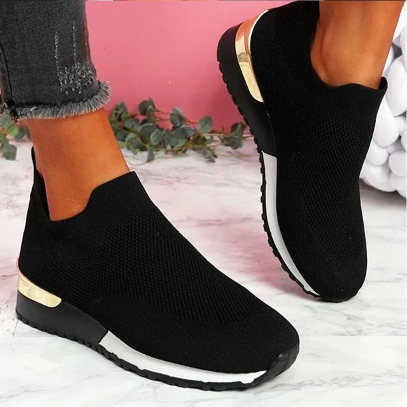 Women Summer autumn Casual sport Sneakers women's Breathable Slip On Sport Shoes Elastic Band Ladies Vulcanized Platform Shoes