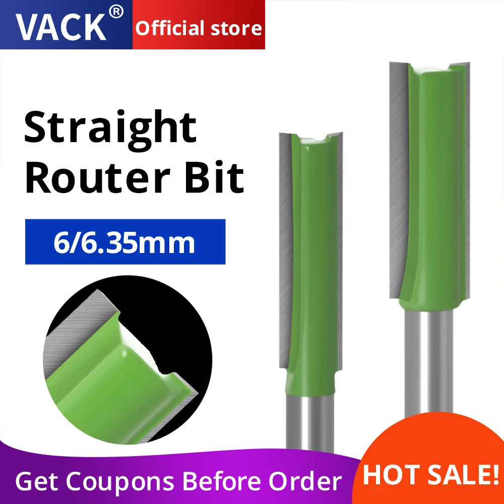 VACK 1/4  6mm Shank 2Flute Clean Straight Bit Woodworking Tools Router Bit Set For Wood Tungsten Carbide Endmill Milling Cutter