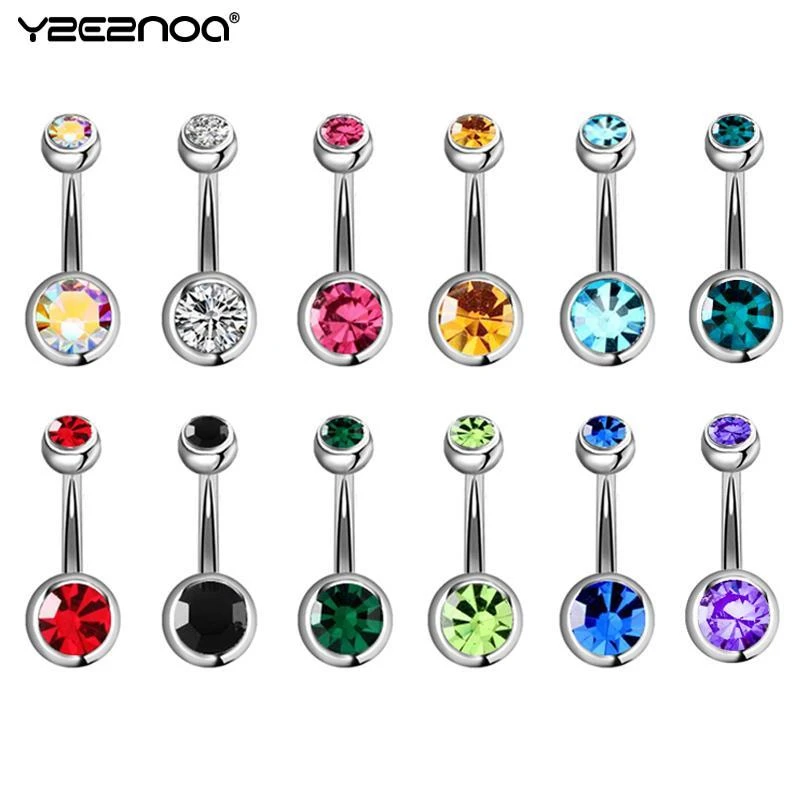 5/10/15/20pcs/lot Single Crystal Rhinestone Belly Button Rings Navel Piercings Ombligo Multicolor Ball Nombril Surgical Steel