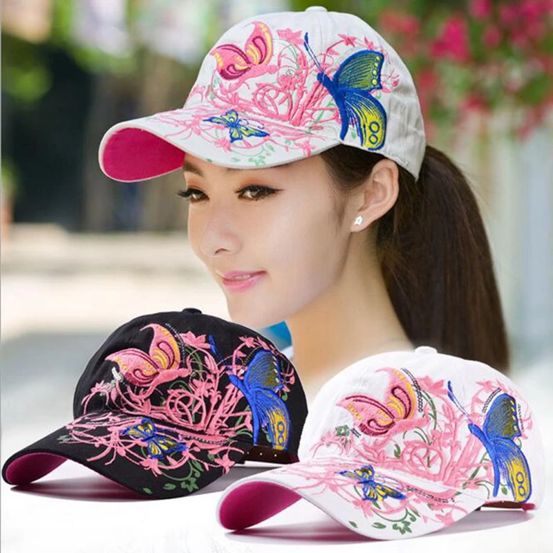 Women Butterflies Flower Embroidery Caps Women Girl Sun Hats Casual Snapback Caps Women Baseball Cap Winter Autumn