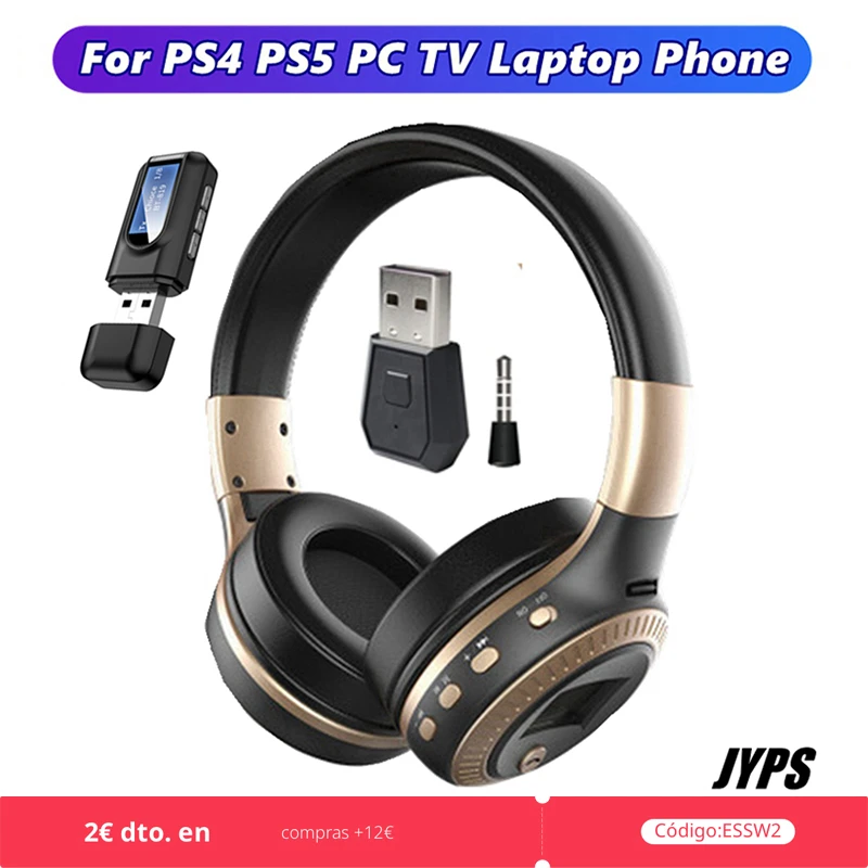 LCD Display Bluetooth Wireless Headphones with Microphone HiFi Stereo Helmet Noise Cancel For PC TV PS4 PS5 Phone Gamer Headsets