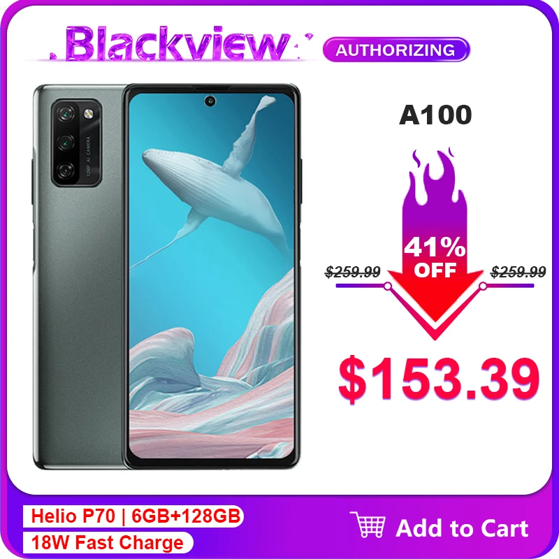 Blackview A100 6GB+128GB 6.67'' Helio P70 Octa Core Android 11 Smartphone FHD+ 12MP Camera 4680mAh 18W Fast Charge Mobile Phone