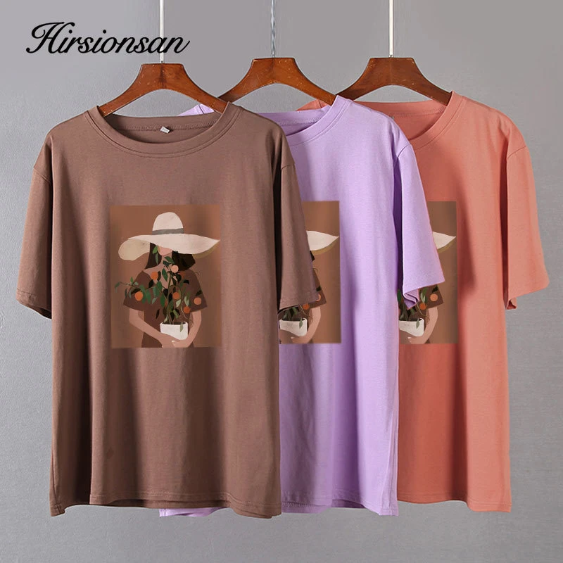 Hirsionsan Aesthetic Graphic Printed Women T Shirts Harajuku Kawaii Soft Cotton Loose Tees Gothic Vintage Casual Female Tops