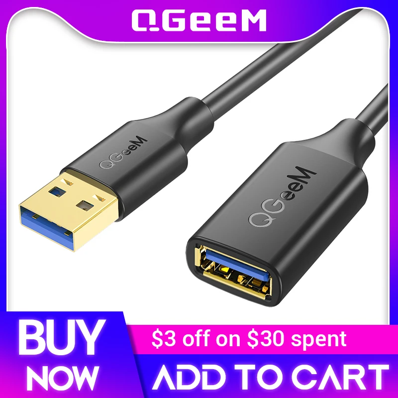 QGeeM USB Extension Cable USB 3.0 Cable Extender for PC Laptop Smart-TV PS4 Xbox SSD USB 3.0 2.0 Male to Female Cord Data Cable