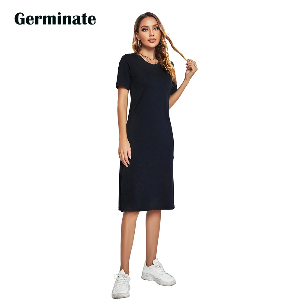 Midi T Shirt Dress Women Summer Beach Sexy Elegant Party Vintage Bodycon Casual Christmas Cotton Black Slit Dresses Sundress