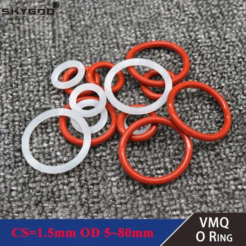 10/50pcs VMQ White/Red Silicone O Ring Gasket OD 5~80mm CS 1.5mm Food Grade Waterproof Washer Round O Shape Rubber Silicone Ring