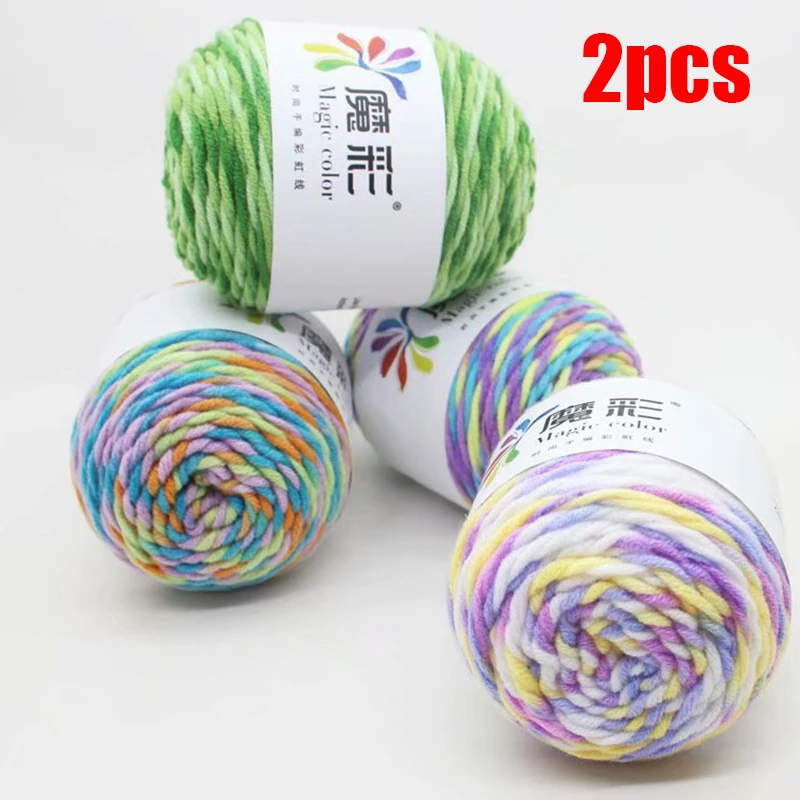 2pcs Rainbow Color Hand-woven Yarn Soft Crochet Thick Yarn For Hand Knitting Warm Sweater Sofa Cushion Scarf DIY