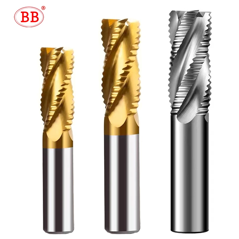 BB Roughing End Mill HSS 3 4 Flute Fine Pitch Teeth Aluminum Steel Machining TiN Coating Low Speed Metal Tool 6mm 7mm 8mm 10 12