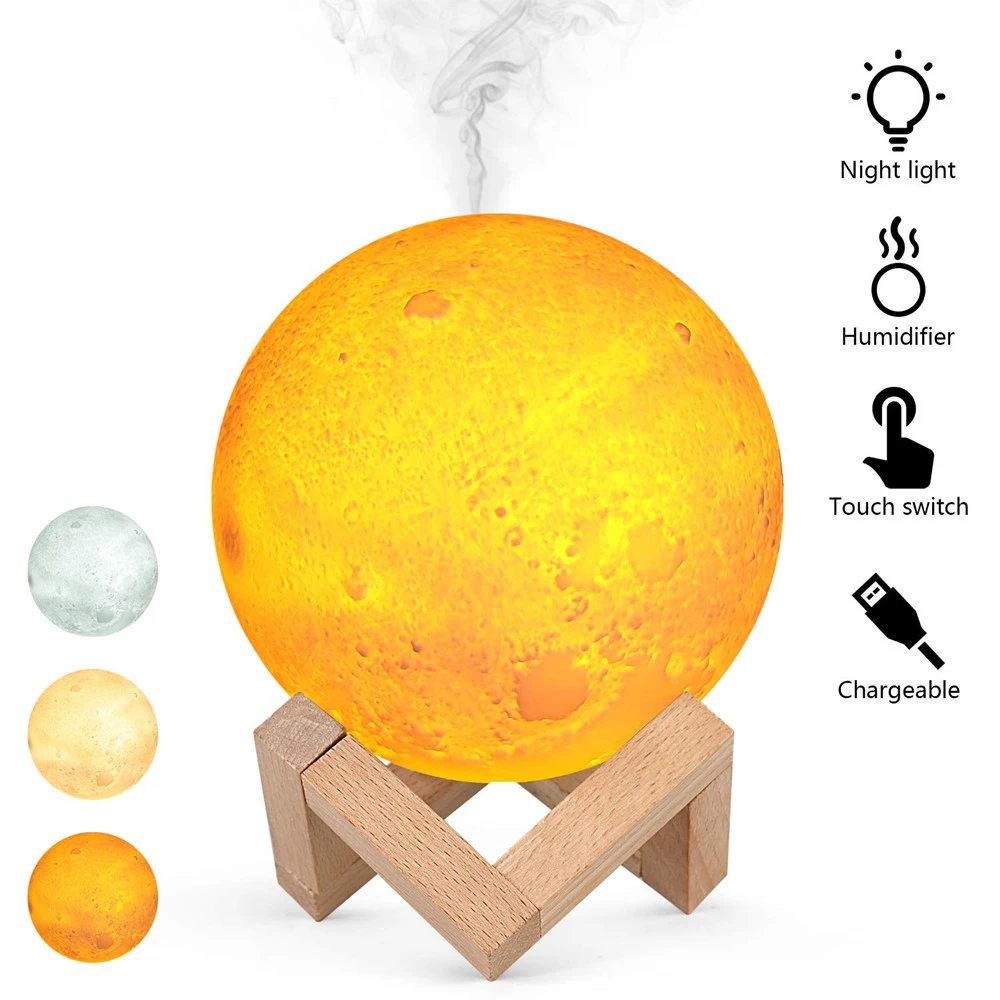 880ML Moon Lamp USB Air Humidifier Ultrasonic Essential Oil Diffuser Mist Maker Household 3 Color Night Light