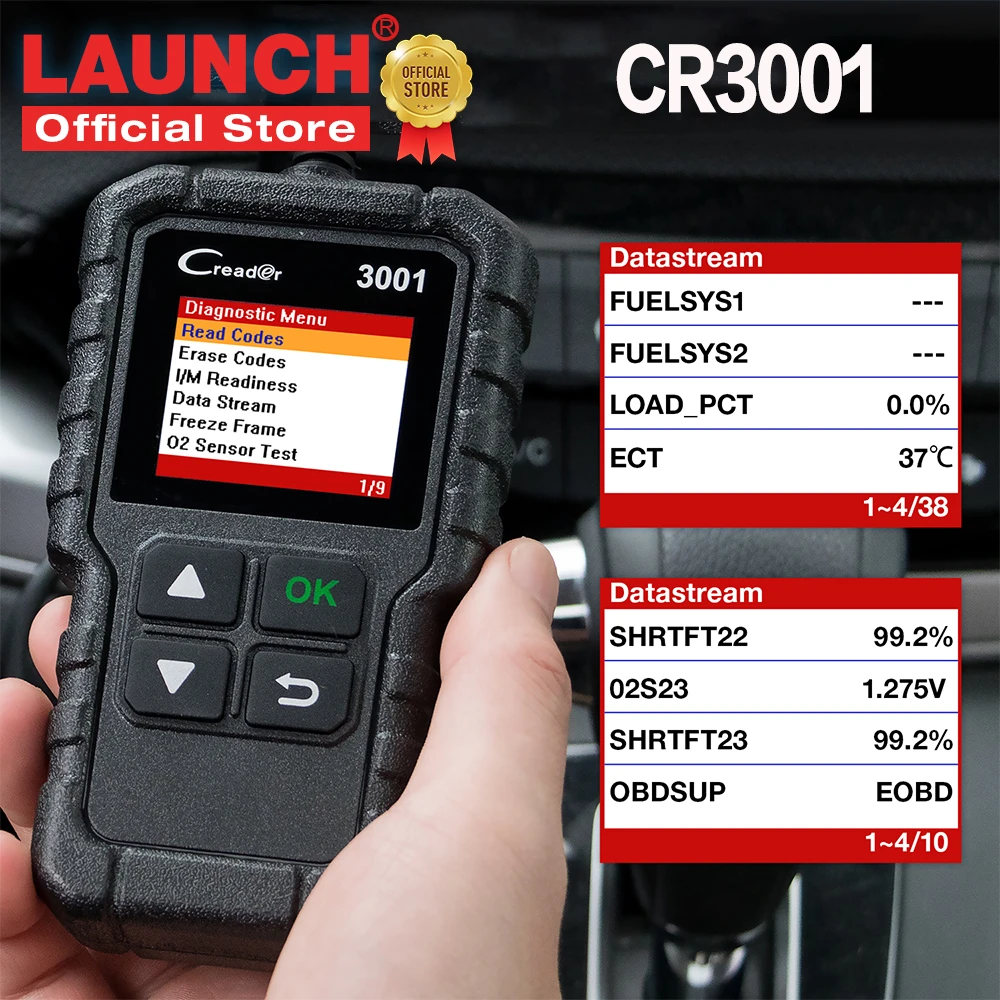 LAUNCH Full OBD2 Code Reader Scanner X431 Creader 3001 OBDII/EOBD Car Diagnostic Tool In Russian CR3001 pk AL319 AL519 KW310