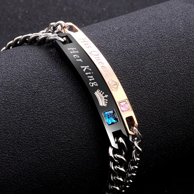 1PC Women Men Her King His Queen Her Beast His Beauty Steel Stainless Couples Bracelets Love Bangle Valentine's Day Gift