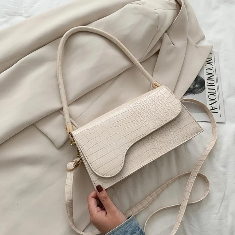 Elegant Baguette Bags for Women 2021 Fashion Brand Handbags Designer Shoulder Bag Alligator Pattern Armpit Bags Crossbody