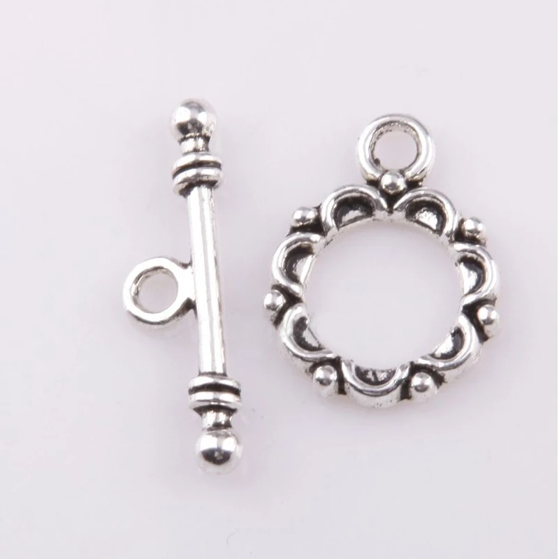 30 Sets Tibetan Silver Lacework Circle Toggle Clasps for Jewelry Making Antique Toggle Jewelry Clasps for Bracelet Necklace