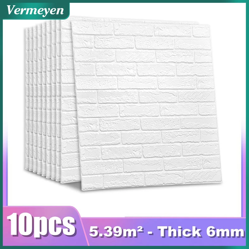 10pcs 3D Wall Sticker Classic Brick Grain Wallpaper Stickers Extra Thick 6MM Wall Decor Sticker for Living Room Bedroom TV Wall