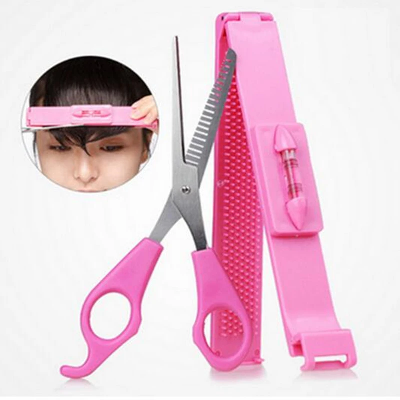 2Pcs/lot Professional Barber Tools Pink DIY Hair Cutting Pruning Bangs Hairdressing Hair Cutting Scissor with Ruler for Women