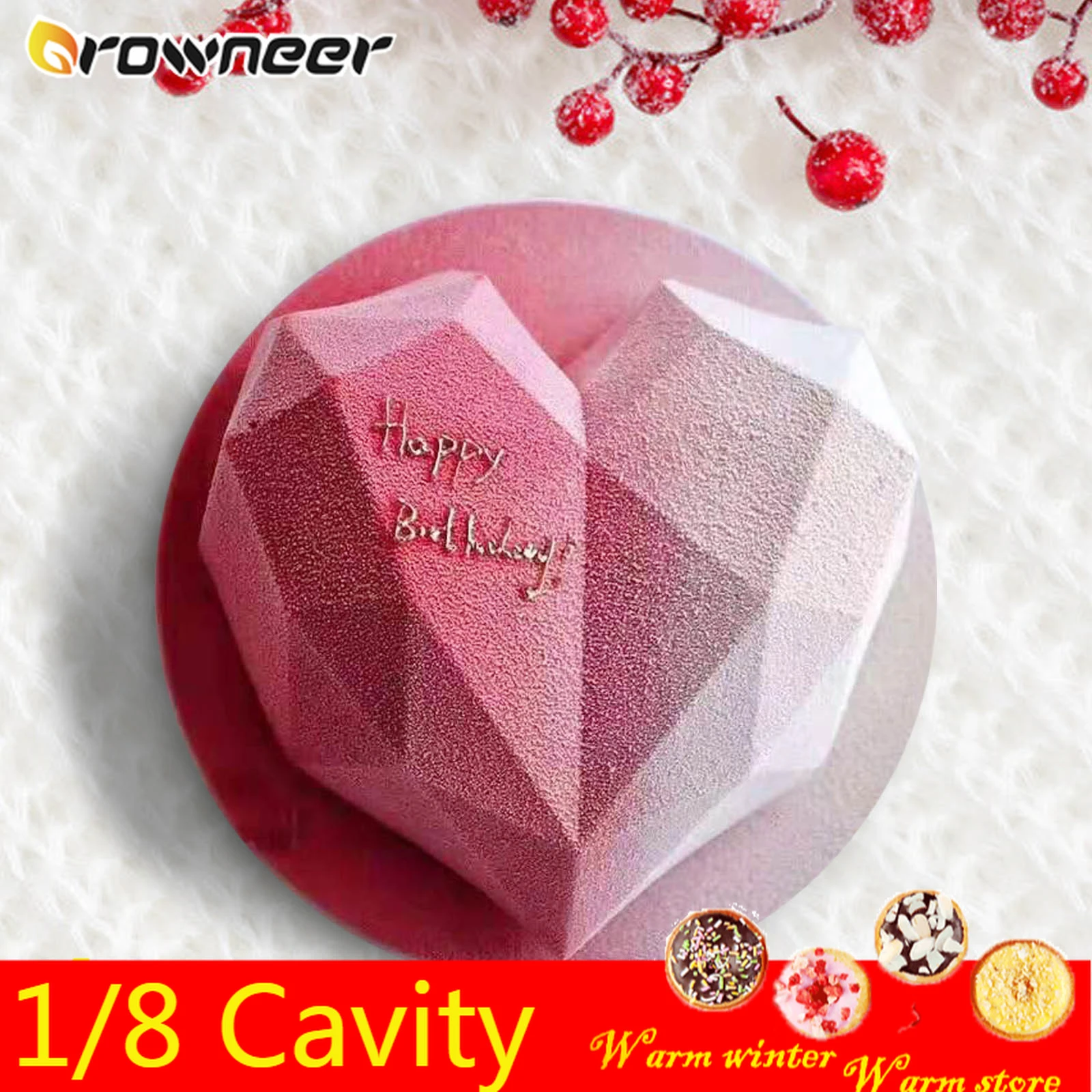 1/8 Cavity 3D Diamond Love Heart Shape Mold Silicone Chocolate Cookie Muffin Baking Tool Sponge Mousse Dessert Cake Decorating