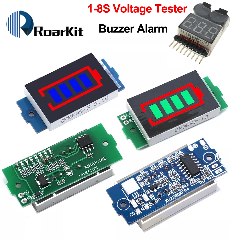 1S 2S 3S 4S Single 3.7V Lithium Battery Capacity Indicator Module 4.2V Blue 1-8S Electric Vehicle Battery Power Tester Li-ion