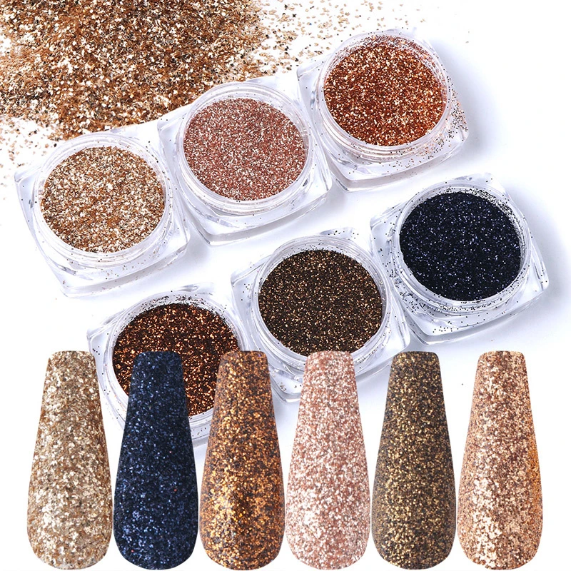 6pcs Nail Glitter Rose Gold Colors Sandy Powder Shiny Luxury Sparkles Nail Art Sequins Pigment Flakes Dust 3D Decorations TR1539