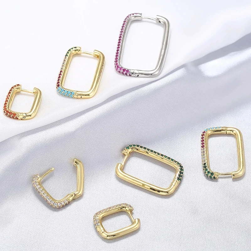 ZHUKOU 2020 1piece Hoop earrings for women CZ Gold/ Silver Color Geometric Rectangle Earring rings big/small earring model:VE144