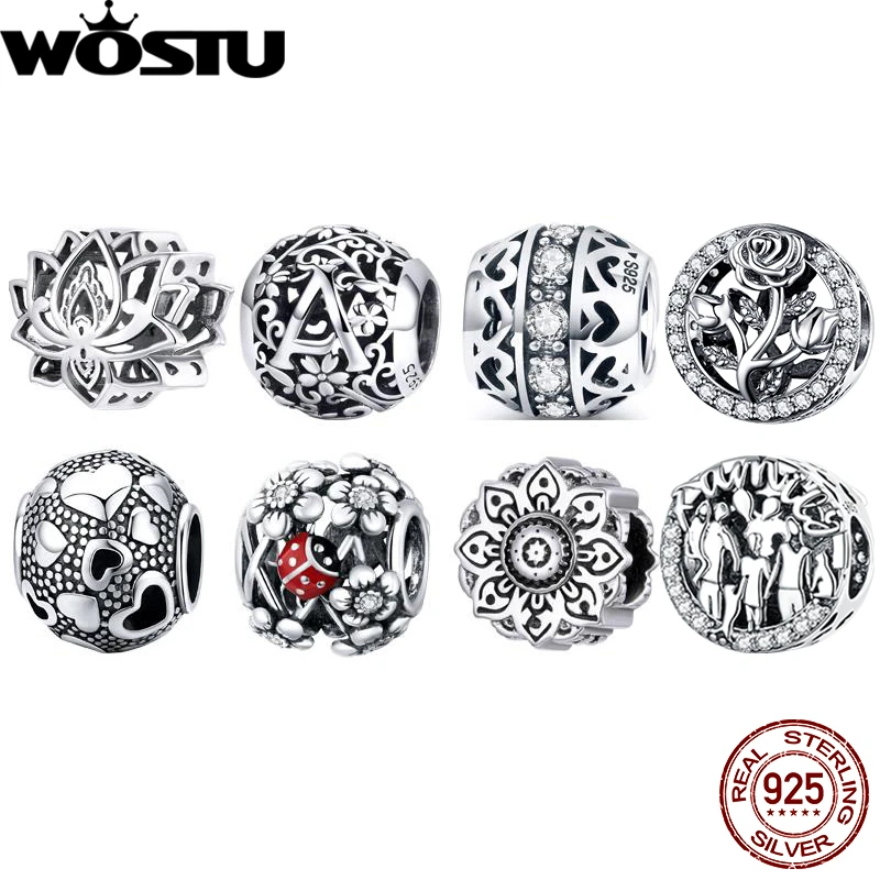 WOSTU Hot Sale Style 100% 925 Sterling Silver Vintage Openwork Beads Fit Original Charm Bracelet Women Pendant Fashion Jewelry