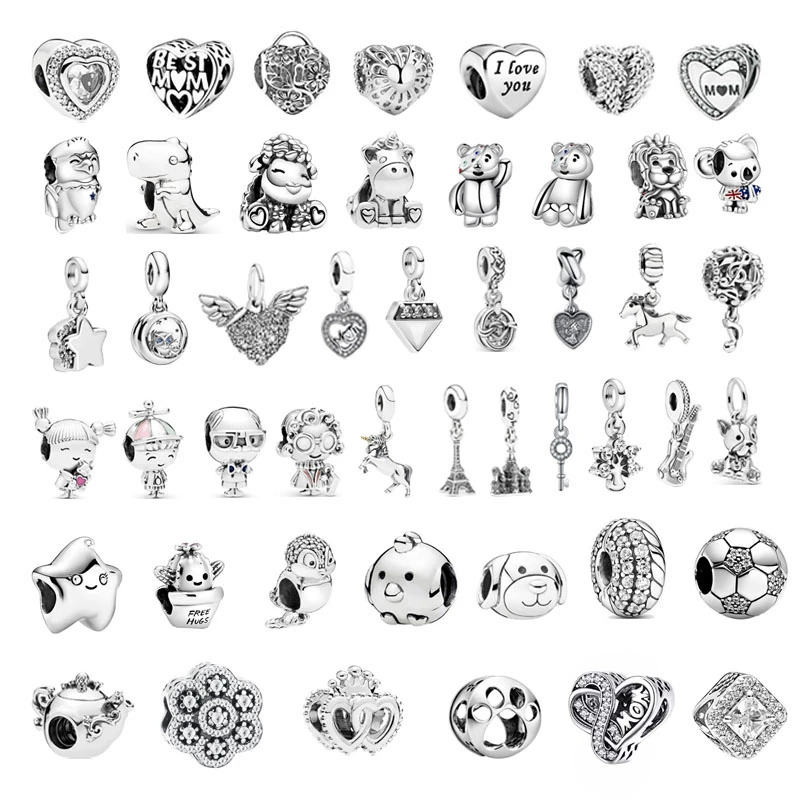 Silver Color Iron Tower Guitar Lion Crown Owl Boy Girl Beads Fit Pandora Charms Bracelet DIY Women Original Fashion Jewelry Gift