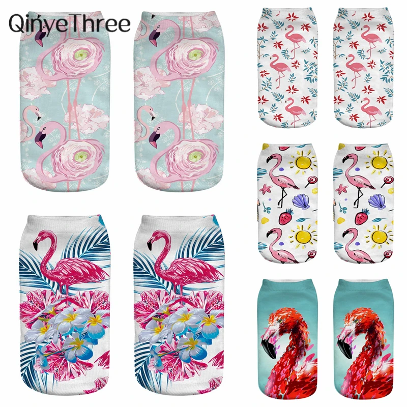 New Cartoon Printing Flamingos Oil Painting Socks Art Funny Harajuku 3D Printed Women Low Cut Ankle Short Sport Sock Dropship