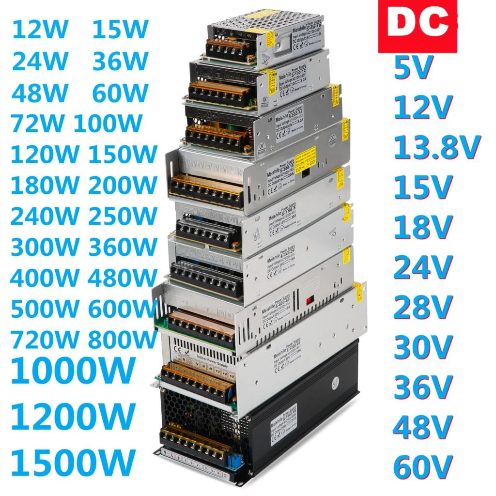 DC 5V 12V 24V 36V 48V 60V Switching Power Supply 2A 3A 4A 5A 8A 10A 15A 20A 25A 30A 40A 50A 60A 100A Transformer Power Adapter