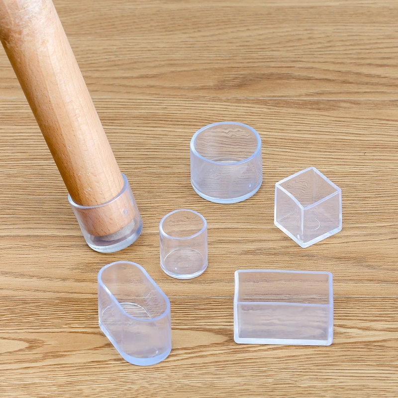 4Pcs Silicone Chair Leg  Socks Transparent Square Table Floor Feet Cover Protector Pads Furniture Pipe Hole Plugs Home Decor