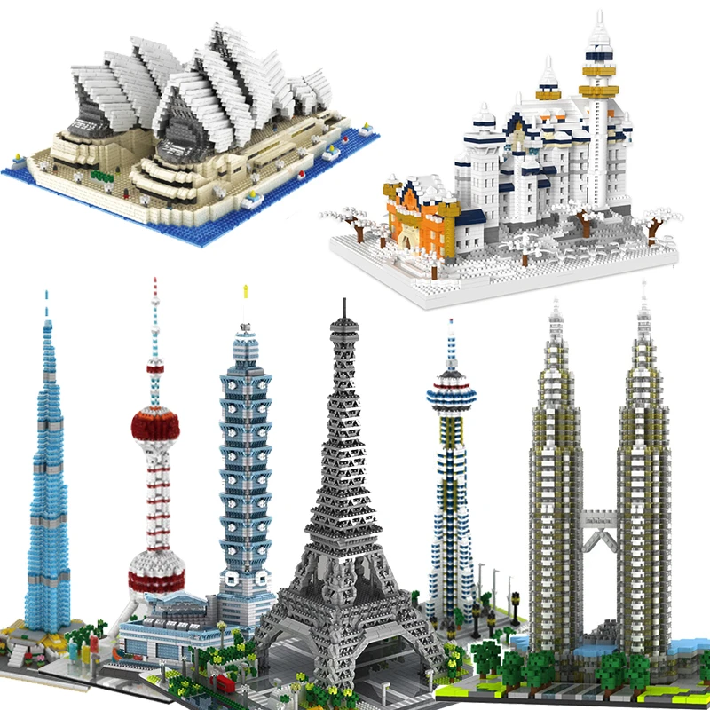 Micro Bricks Mini Blocks Architecture Triumphal Arch Pyramid Sets Model Building Kits Kids Toys Expert London Paris Eiffel Tower