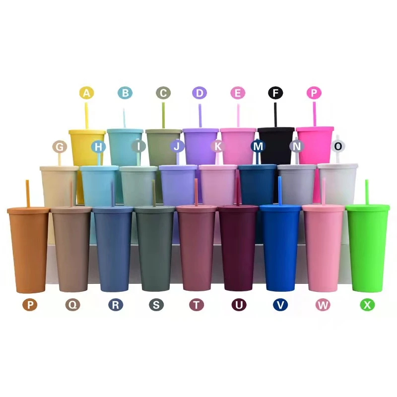 2021 new matte finish reusable 700ml 710ml 22oz 24oz plastic cup  tumbler double wall tumbler with straw