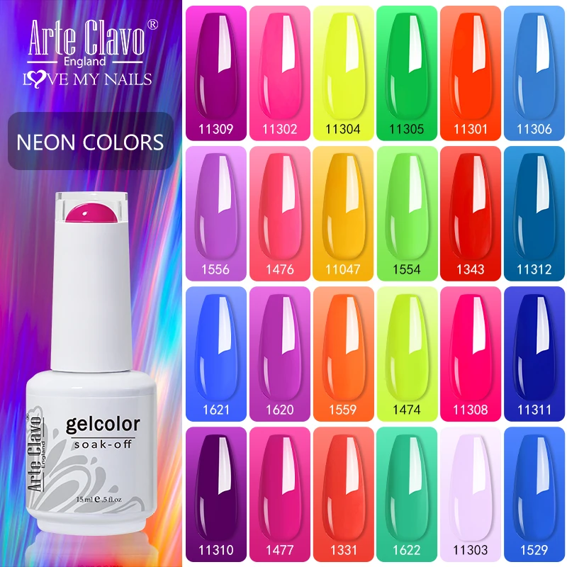 Arte Clavo Gel Nail Polish 15ml Neon Colors Semi Permanent Manicure Nail Art Gel Varnishes Hybrid Base Top Coat For Gel Polish