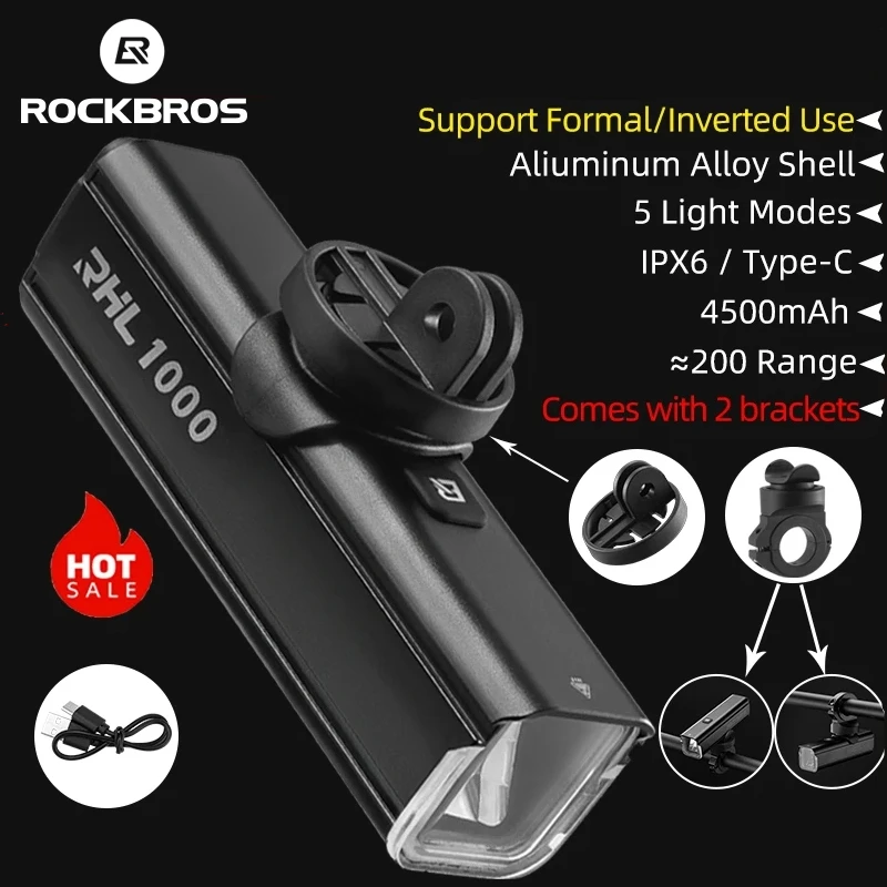 ROCKBROS Bicycle Light Bicycle USB Rechargeable Light  MTB Bike Light Power Bank  Flashlight Waterproof  Bicycle Headlight