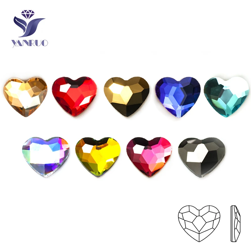 Yanruo 20pcs 6mm nail art heart Multicolor Crystal Glass diamond jewelry Flat bottom shaped gems Diamond Nails Decorations