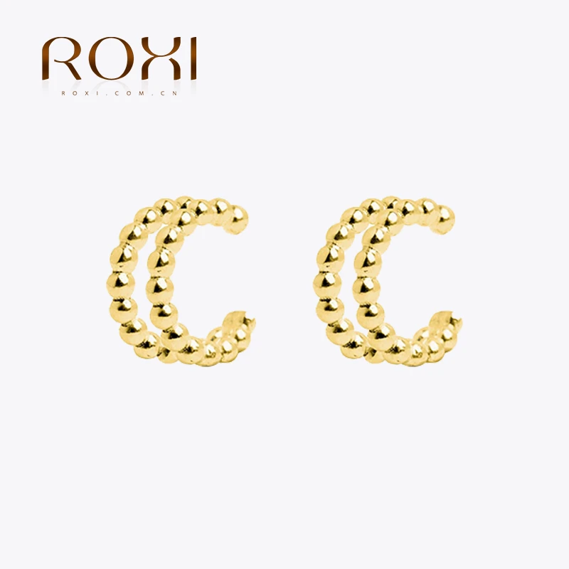 ROXI Thread Double Layer Small Round Beads Clip on Earrings for Women Wedding Earrings No Piercing Ear Cuff Silver 925 Jewelry