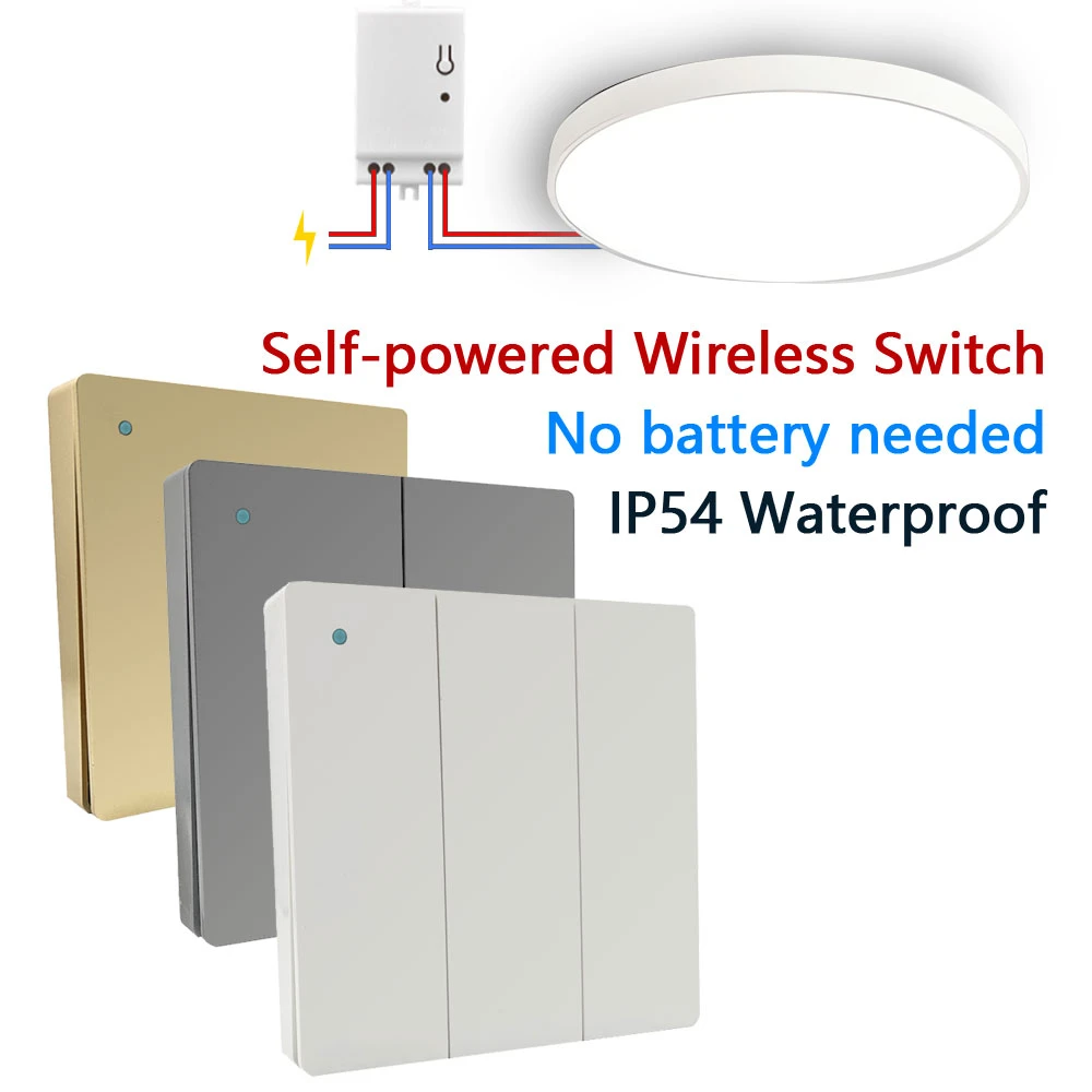 Self-Pow Wall Light wireless Switch Self-Powered Remote Control No Battery No Wire IP54 Waterproof Indoor Outdoor switc