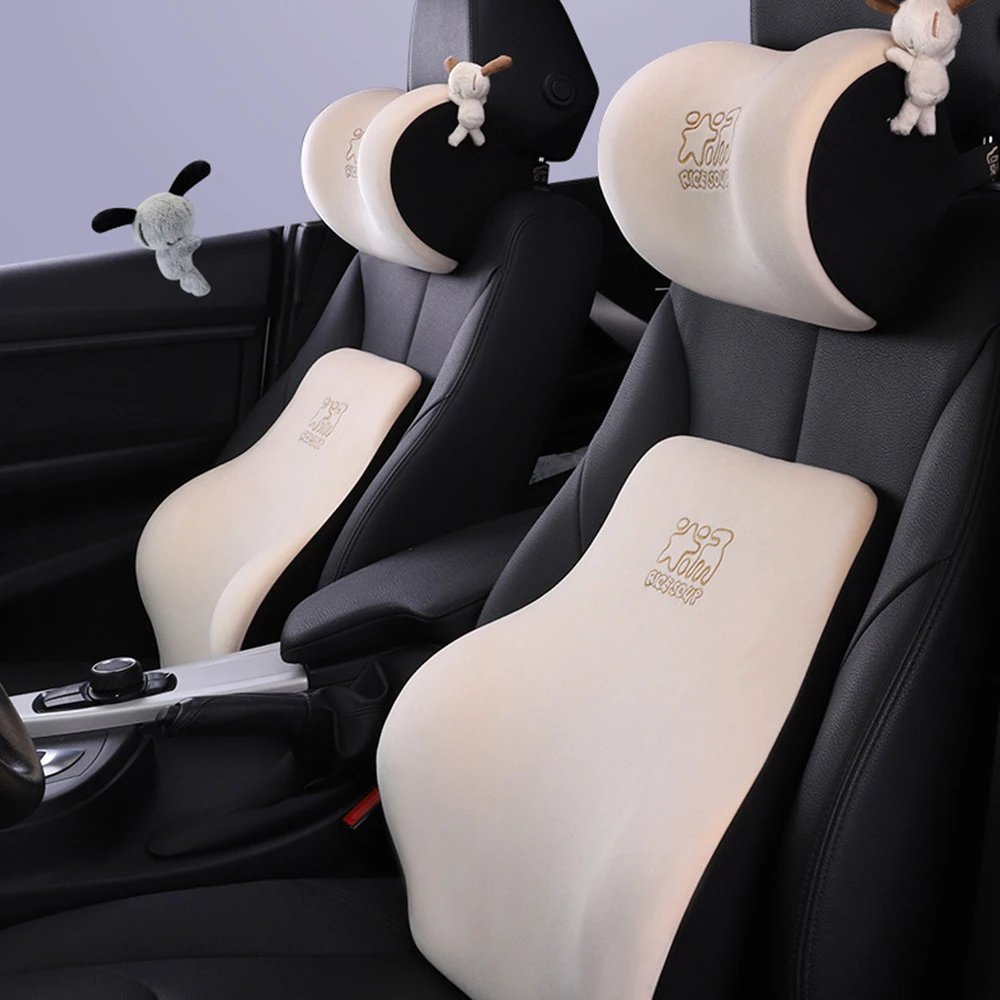 Car Seat Headrest Pillow Neck Rest Guard Lumbar Pillow Auto Memory Cotton Protector Cushion For Universal Car Head Support